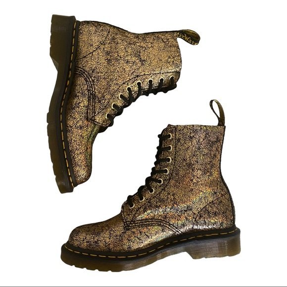 ๐ DR. MARTENS 1460 PASCAL METALLIC GOLD IRIDESCENT CRACKLE BOOTS๐ - Picture 11 of 15